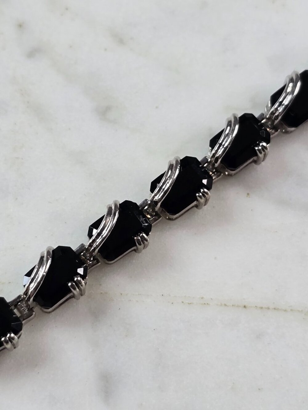 Womens Vintage Estate Sterling Silver Onyx Bracelet 16.1g E3221